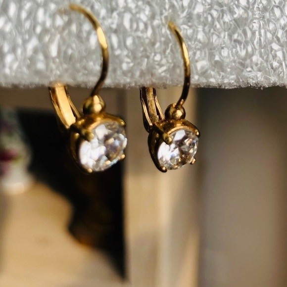 Gold tone CZ hanging earrings - Picture 2 of 4